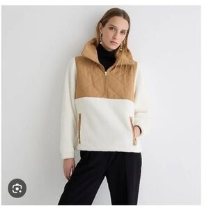 J. Crew Camel and Ivory Quilted Pull Over Fleece Jacket Size XS